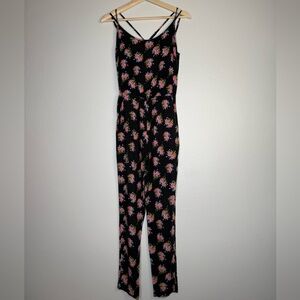 SYBILLA Floral Jumpsuit Womens Small Black Pink Sleeveless